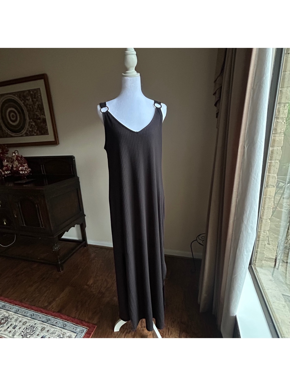 Maxi slip Dress black ribbed whimsygoth Boho Witch indie sleaze Large